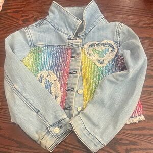 Colorful Kids Denim Jacket with Heart Accents